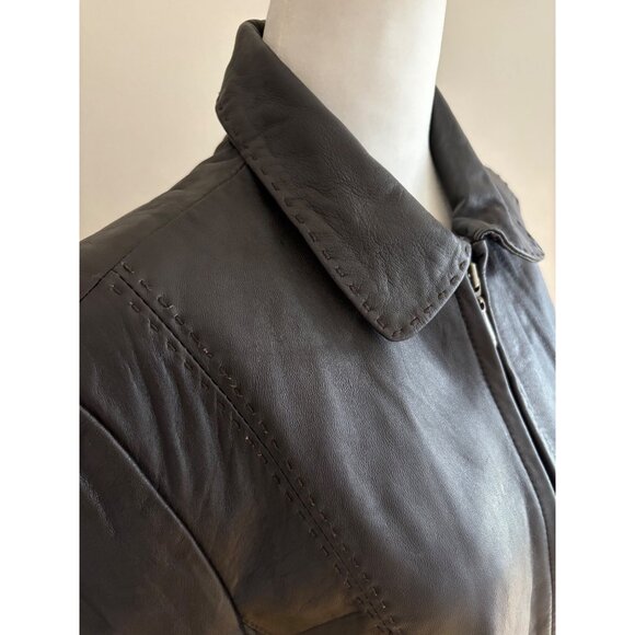 Y2K Lambskin Leather Full Zip Jacket Deep Chocolate Brown Women’s Medium - Picture 3 of 13